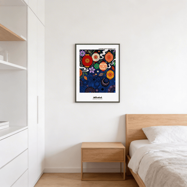 Detailed ornament on lantern poster print with circular motifs and linework patterns