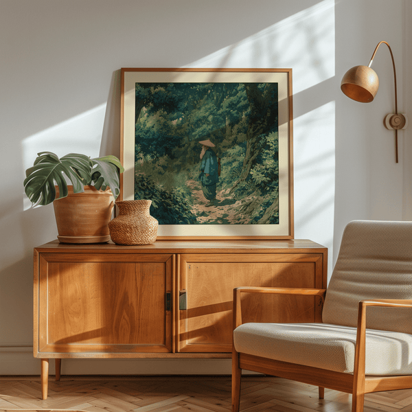 Border detail on art print showing subtle 7% margin around the forest scene