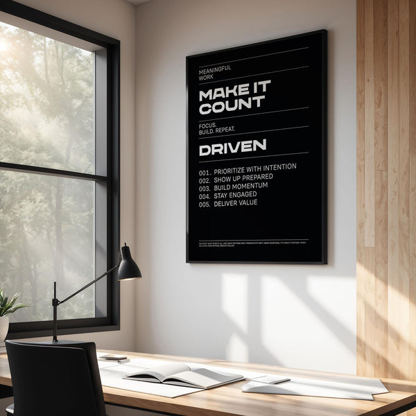 Bold design Mindset Wall Art with “Prioritize with Intention” message.