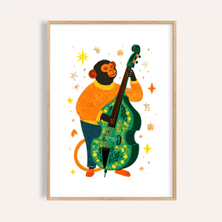 Musical Monkey Art Print in multicolored for children’s room wall art