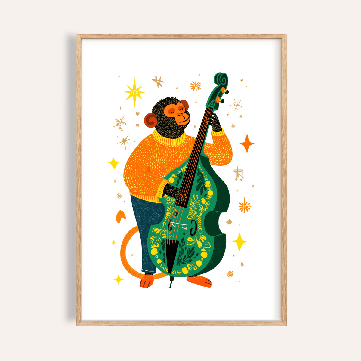 Musical Monkey Art Print in multicolored for children’s room wall art