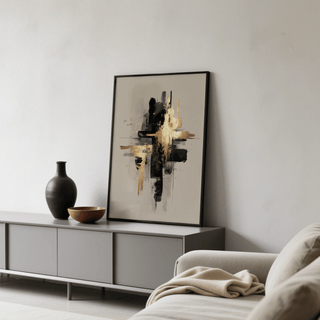 Minimalist Black and Gold Poster with Beige and Yellow for hallway wall art print