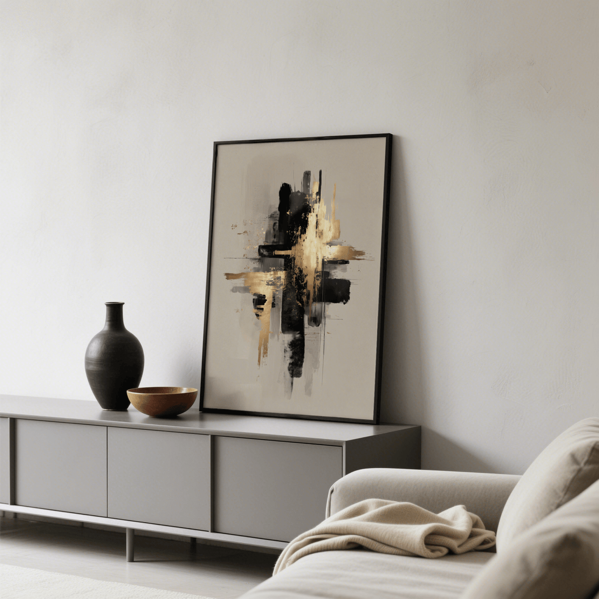 Minimalist Black and Gold Poster with Beige and Yellow for hallway wall art print