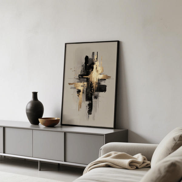 Minimalist Black and Gold Poster with Beige and Yellow for hallway wall art print