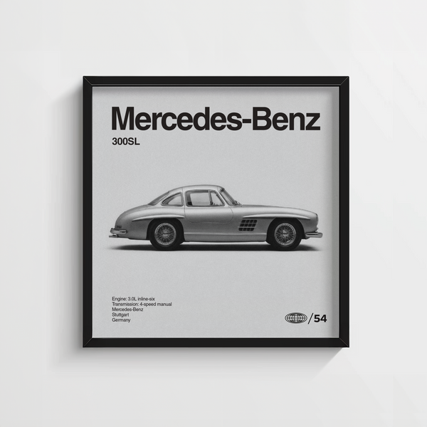 Classic Car Wall Art in Black and White living room poster