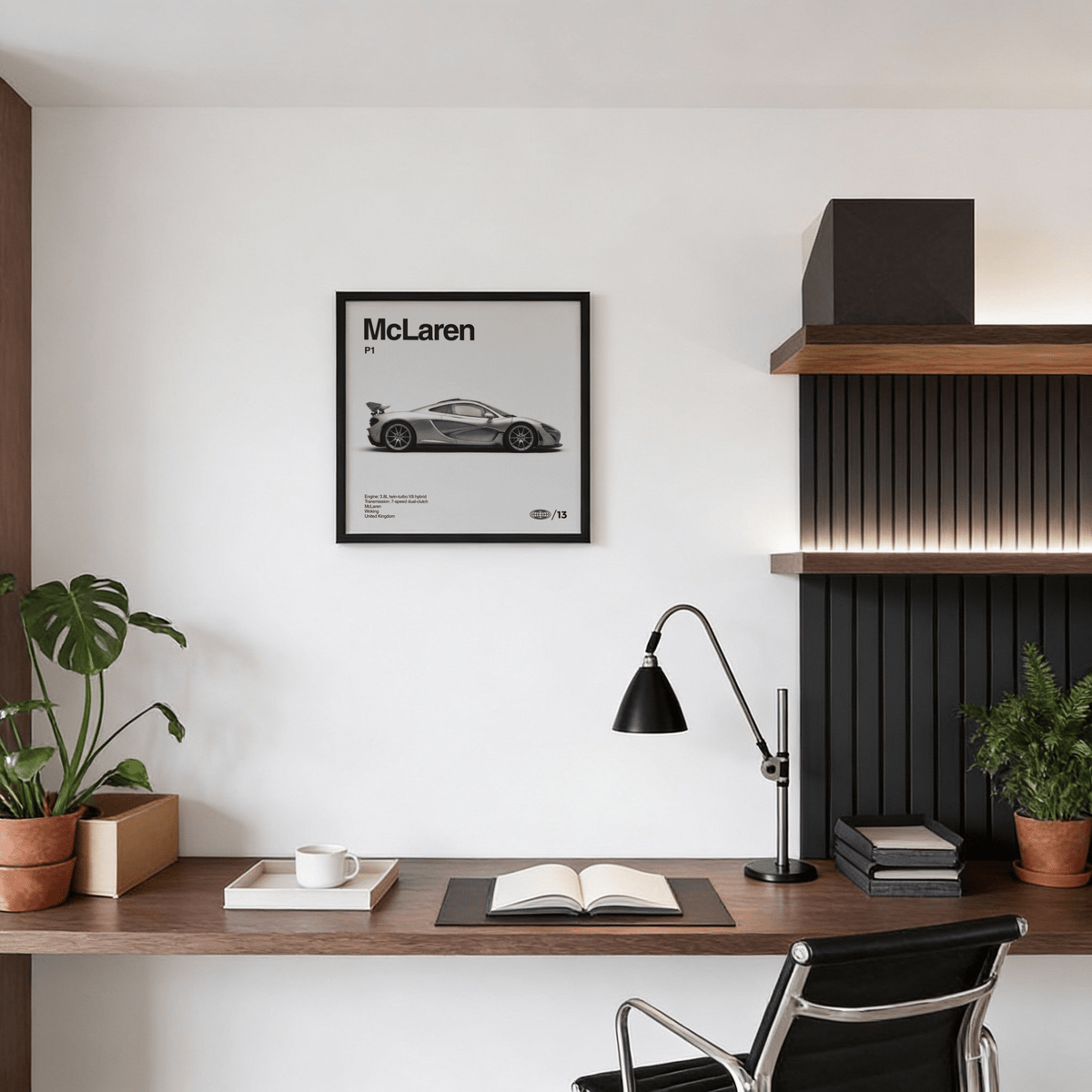 Monochrome Mclaren P1 Print for bedroom wall art decor