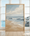 Seascape Poster in Blue, Beige, White for peaceful nursery wall art
