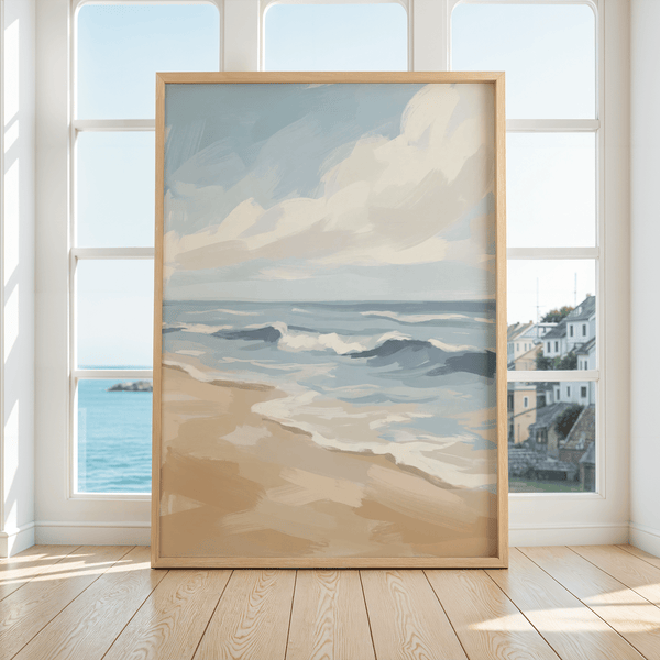 Seascape Poster in Blue, Beige, White for peaceful nursery wall art