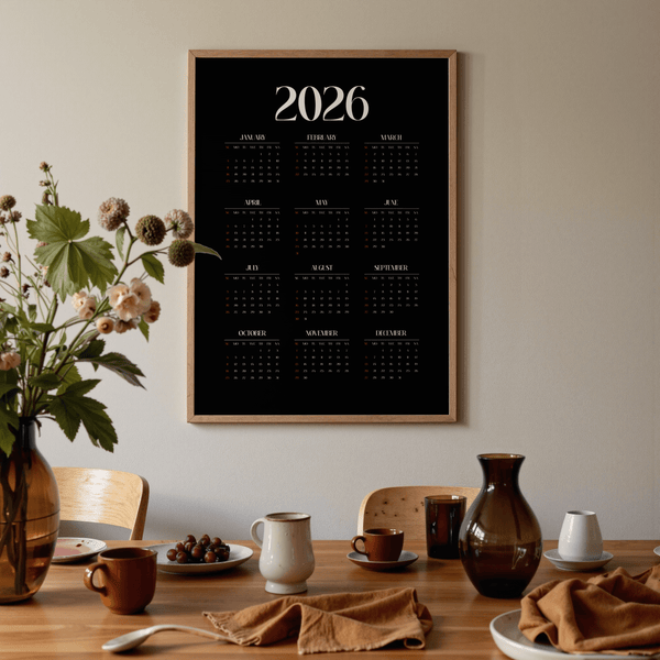 Contemporary Black and White Modern Calendar Print for den