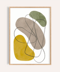 Geometric Abstract Poster wall art for living room in Yellow, Green, Brown, Beige