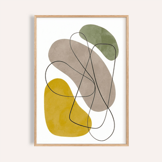 Geometric Abstract Poster wall art for living room in Yellow, Green, Brown, Beige