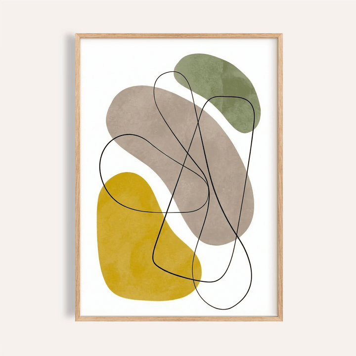Geometric Abstract Poster wall art for living room in Yellow, Green, Brown, Beige