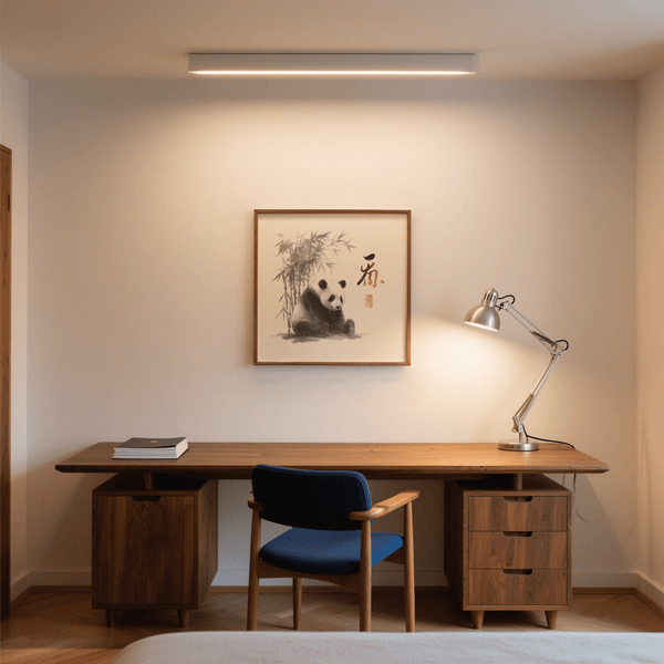 Minimalist Panda Art Print in Gray and White for hallway