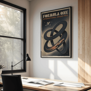 Depicting Racing Car Wall Art with interwoven racetrack and numbered car