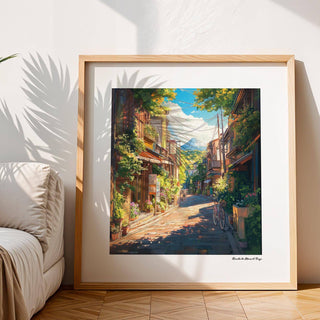 Blooming nature and mountain view in prints Japanese art format