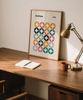 Modern colorful wall art office decor featuring abstract geometric shapes.
