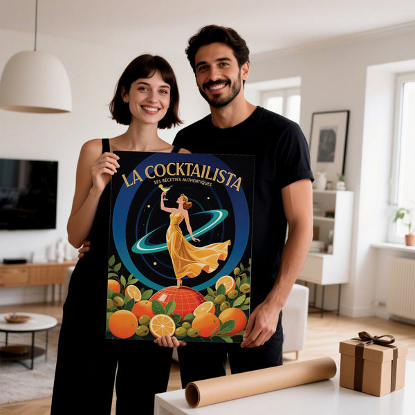 Artwork for bars with rich detail and vibrant retro color palette.