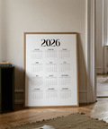 2026 Wall Calendar Print poster, black, home office wall