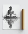 Meditating Buddha Print, White, yoga studio, poster