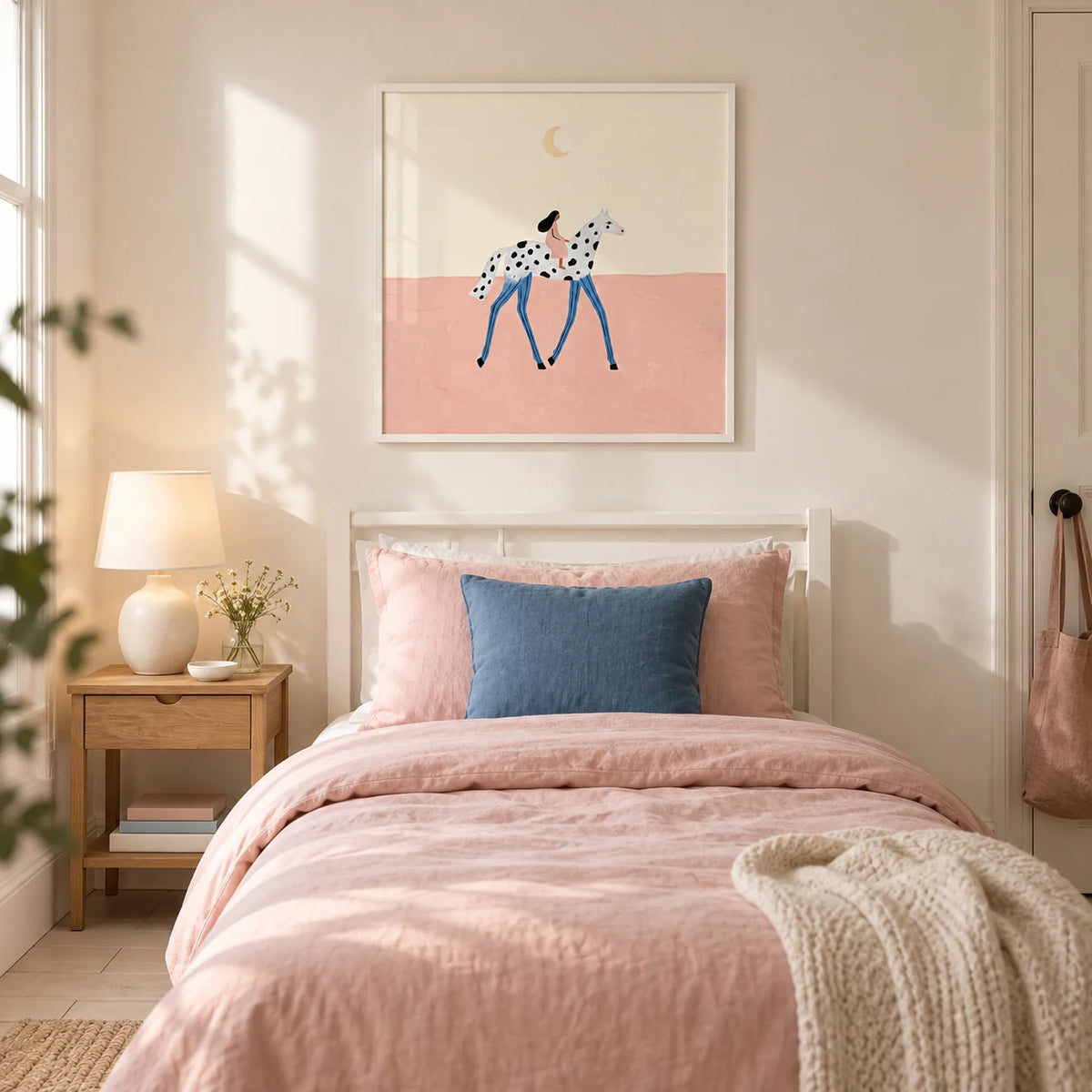 Fantasy Horse Art Print, framed on the wall of a calm single bedroom for a horse-loving teenager (13-17) in a UK family home
