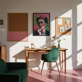 Expressionist Frida Kahlo painting print in modern boho colour palette.