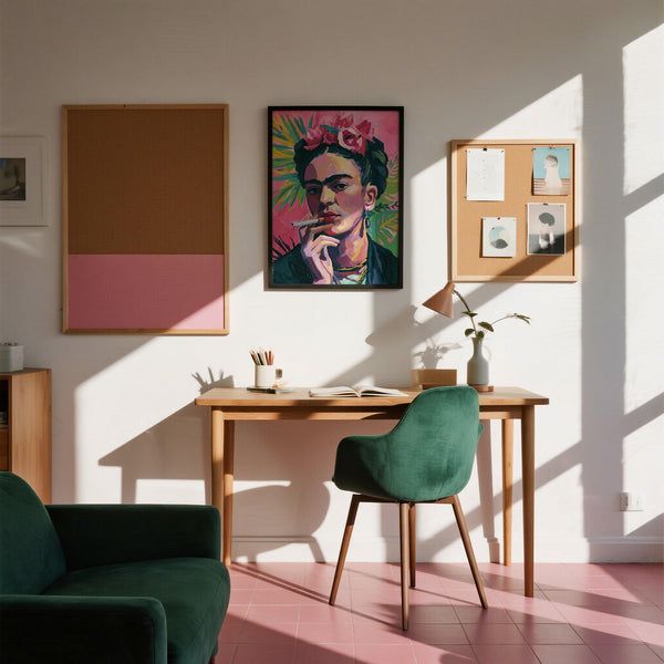 Expressionist Frida Kahlo painting print in modern boho colour palette.