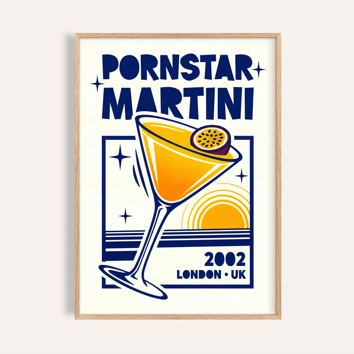Pornstar Martini Poster in Orange and Blue for kitchen print wall art
