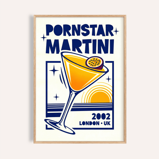 Pornstar Martini Poster in Orange and Blue for kitchen print wall art