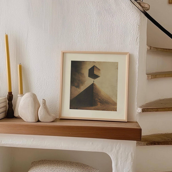 Monolithic neutral color wall art print with textured landscape in muted hues