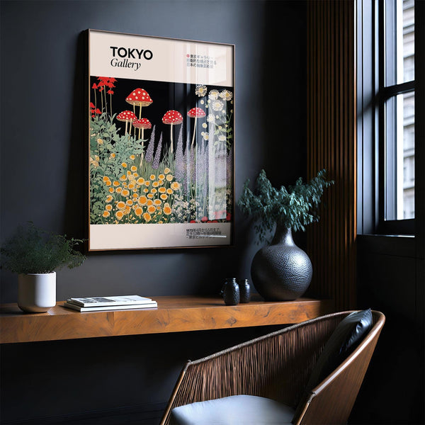 Large art prints Japanese featuring bold mushroom artwork