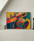 Retro-inspired Vintage Camera Wall Art in vibrant Blue and Red for hallway wall art