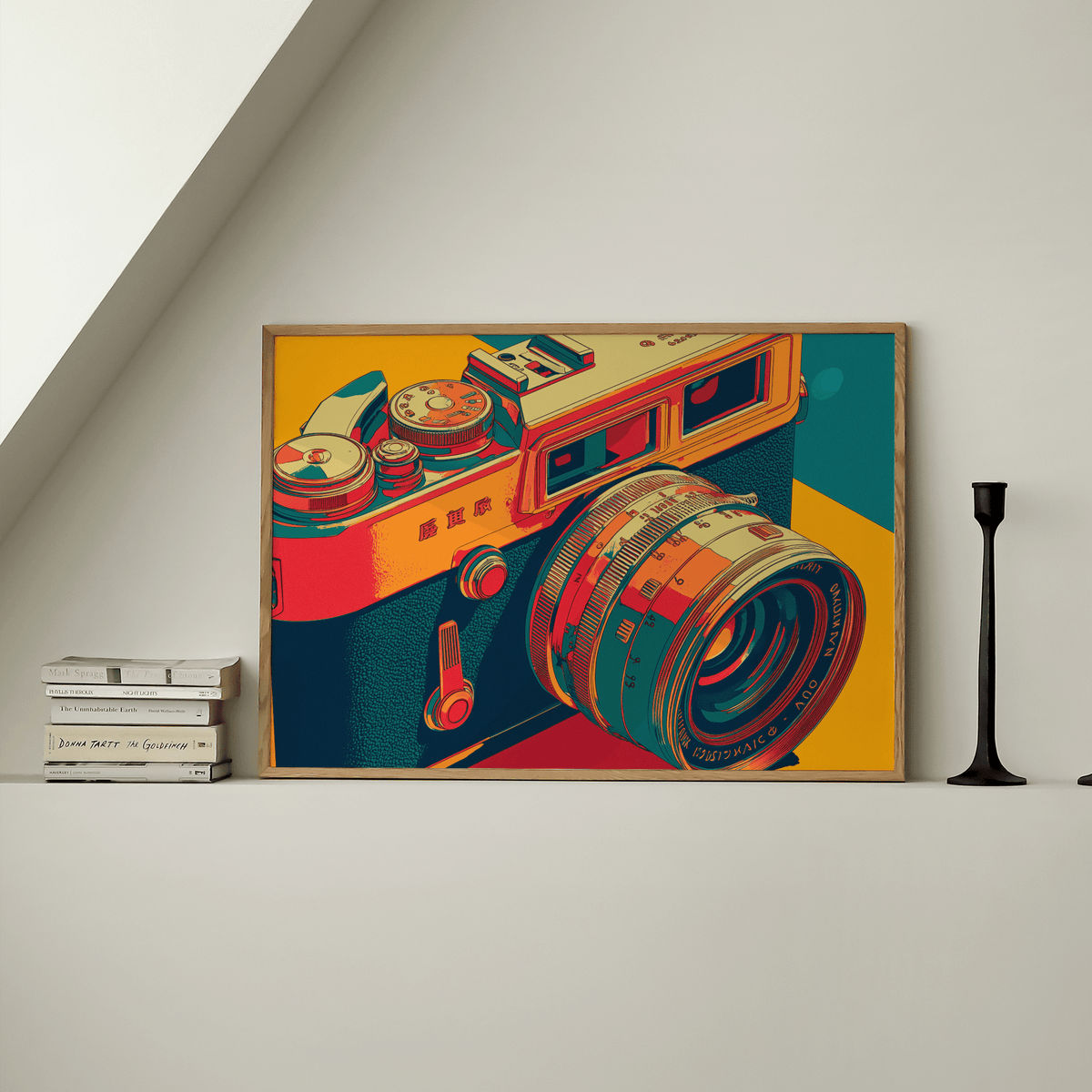 Retro-inspired Vintage Camera Wall Art in vibrant Blue and Red for hallway wall art