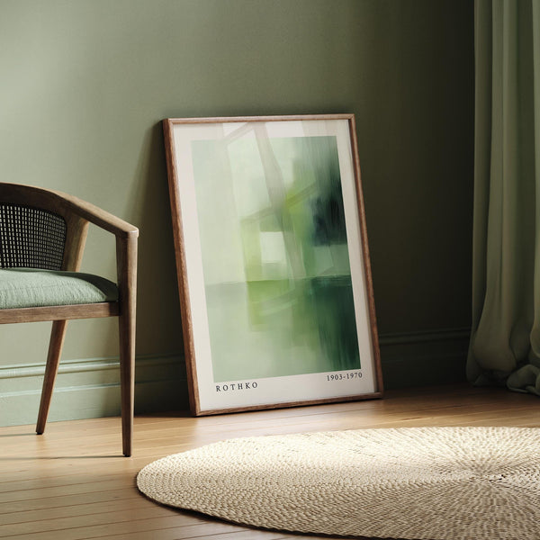 Minimalist olive green wall art print with soft gradients and texture.