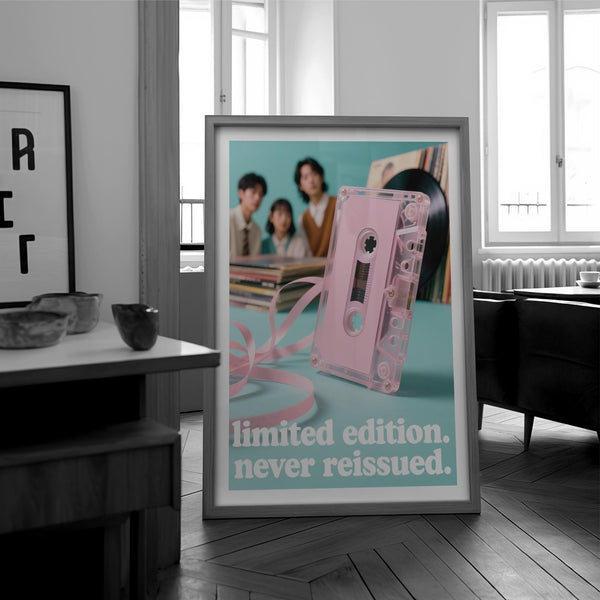 Poster vintage music scene with young people and retro props