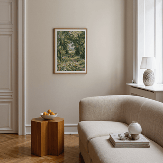 Impressionist Art Print showcasing woodland in green and beige for bedroom decor