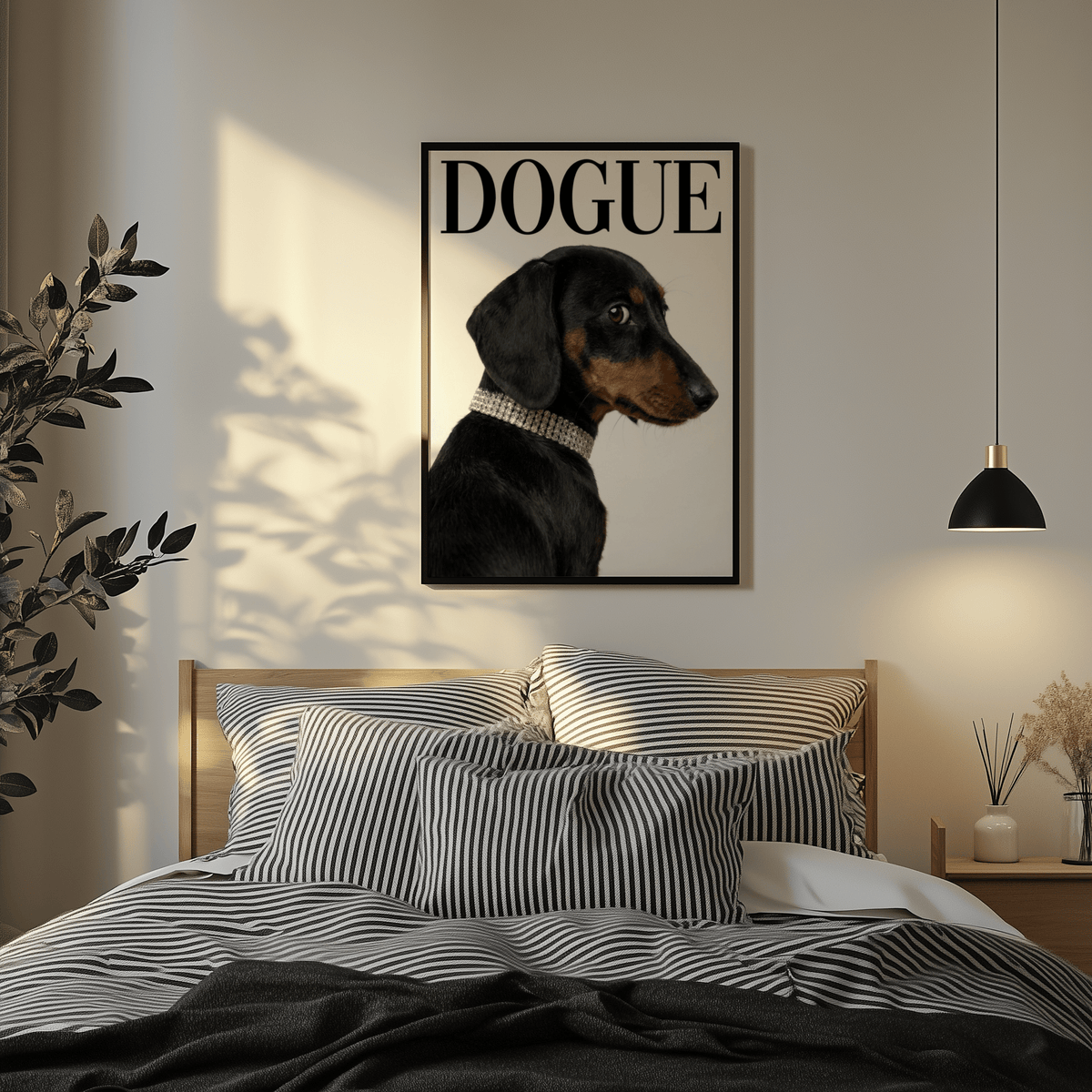 Dachshund Art Print featuring stylish dog in Black on White for office decor