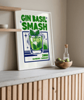 Dining area Gin Basil Smash Poster in Green and Blue, modern wall poster