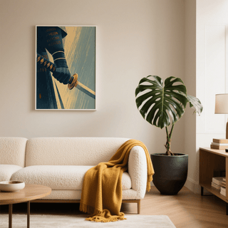 Samurai Sword Wall Art graphic print showing wrapped handle and tsuba detail