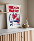 French Martini Art Print, Blue and Red shades for gallery wall accent