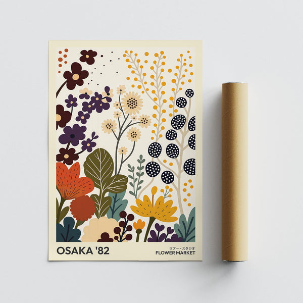 Botanical flower prints art featuring purple blooms and golden accents.