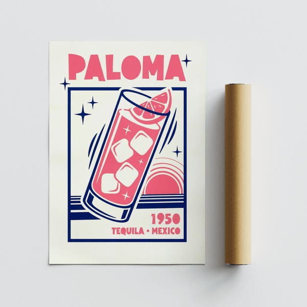Paloma Cocktail Print featuring Pink and Blue, for dining room art print