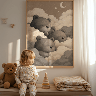 Teddy Bear Wall Art for Nursery in Gray shades for toddler's wall art