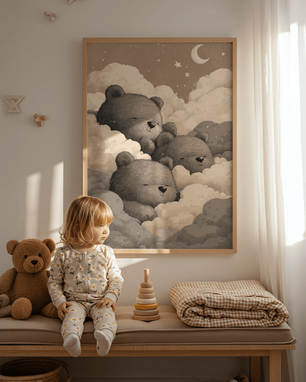 Teddy Bear Wall Art for Nursery in Gray shades for toddler's wall art