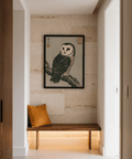 Japanese Owl Art Print in brown and gray for serene lounge art print