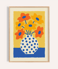 Vase and Flowers Poster for living room wall art in Orange, Yellow, Blue tones