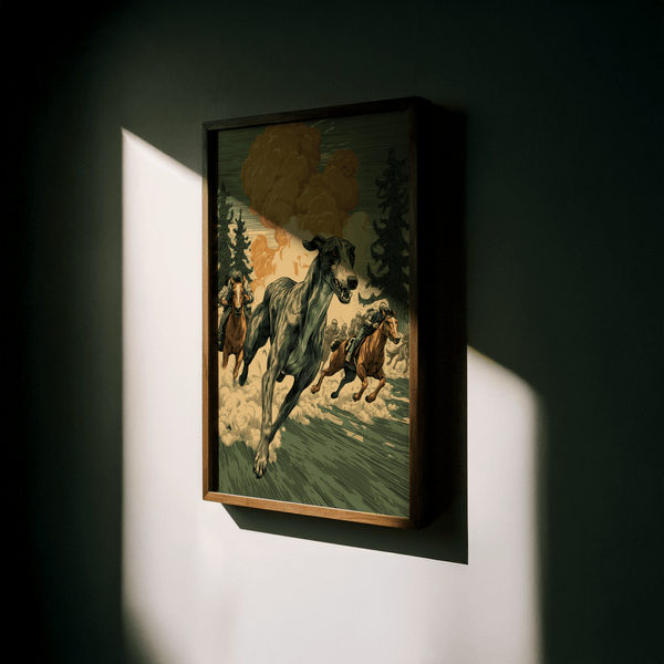 Orange-toned Greyhound Racing Wall Art poster for home decor