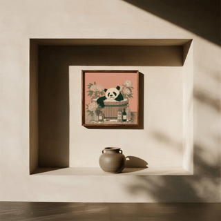 Panda Bath Print poster in Gray, Brown for kids' room wall art