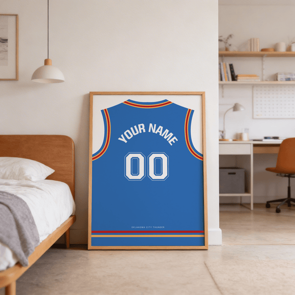 Minimal jersey wall art poster with striped collar and arm trim and outlined 00 digits