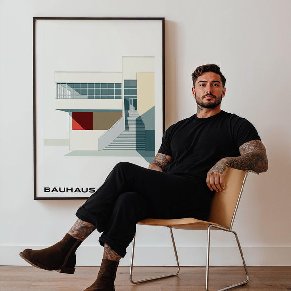 Poster with stairs and glass windows for architecture posters in minimalist decor.