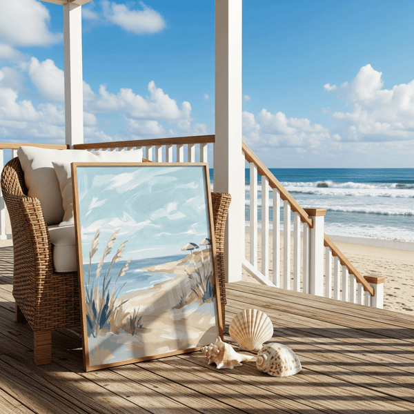 Beach Landscape Art Print coastal scene in Blue for modern spaces